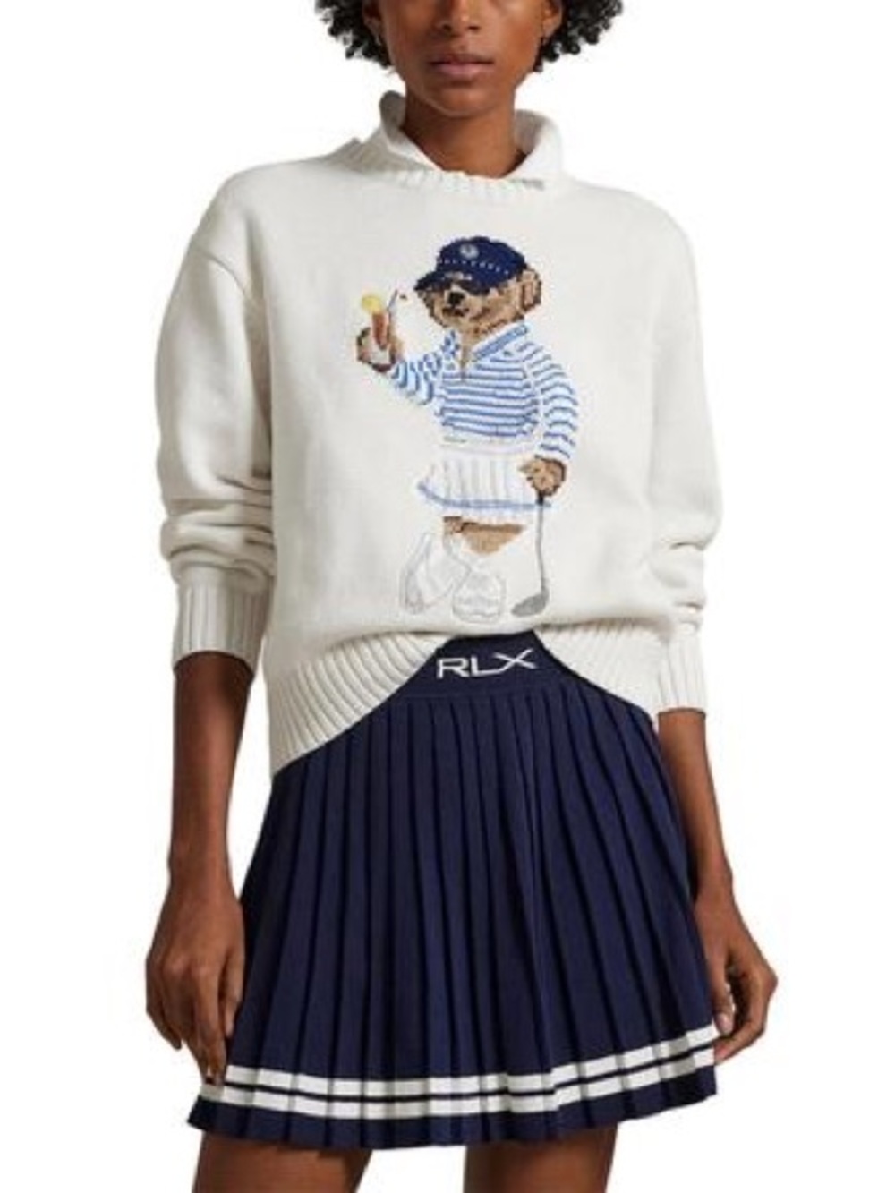 RLX Ralph Lauren Cream Turtleneck Sweater with Nautical Bear